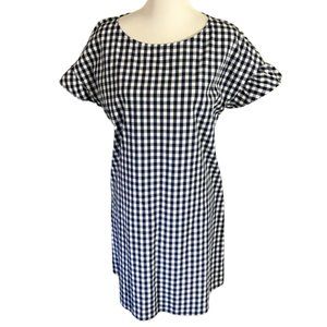 Tabitha Webb Women's Size 12 Shift Dress Gingham Knee Length Blue White Ruffles